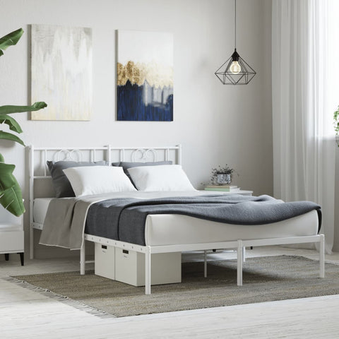 Metal Bed Frame with Headboard - White