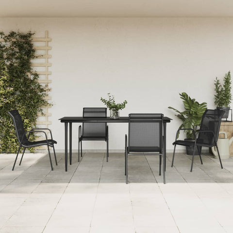 Chic Fresco Dining: 5-Piece Garden Dining Set in Elegant Black with Plush Cushions