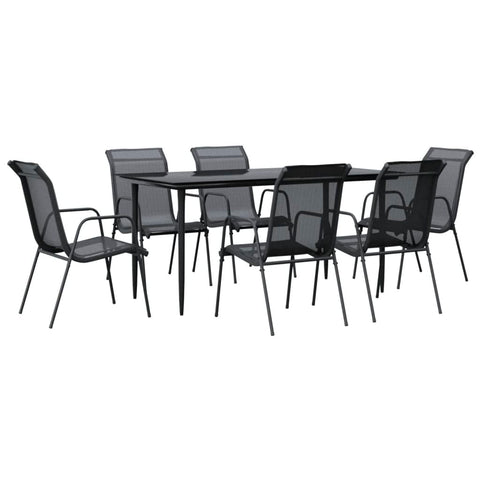 Modern Dining Marvel: 7-Piece Steel and Textilene Garden Dining Set in Sleek Black