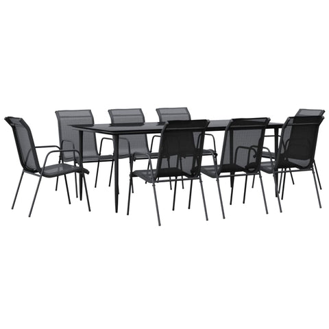 9 Piece Garden Dining Set Black Steel