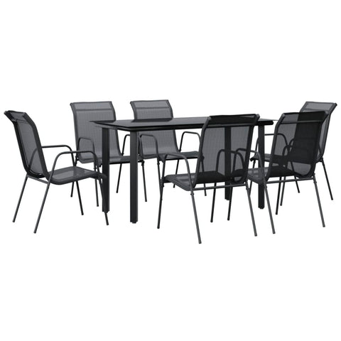 Contemporary Outdoor Dining: 7-Piece Black Steel and Textilene Garden Dining Set