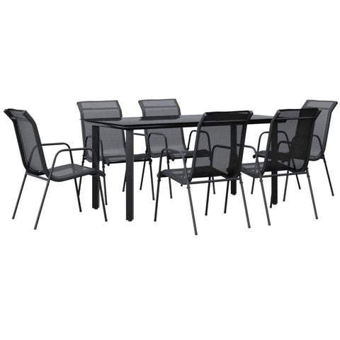 Contemporary Steel Elegance: 7-Piece Garden Dining Set in Sleek Black with Textilene Seating