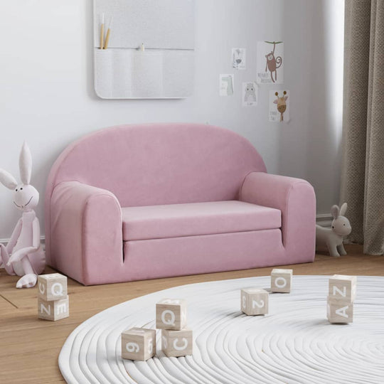 Kids Sofa Bed 2-Seater Pink Plush