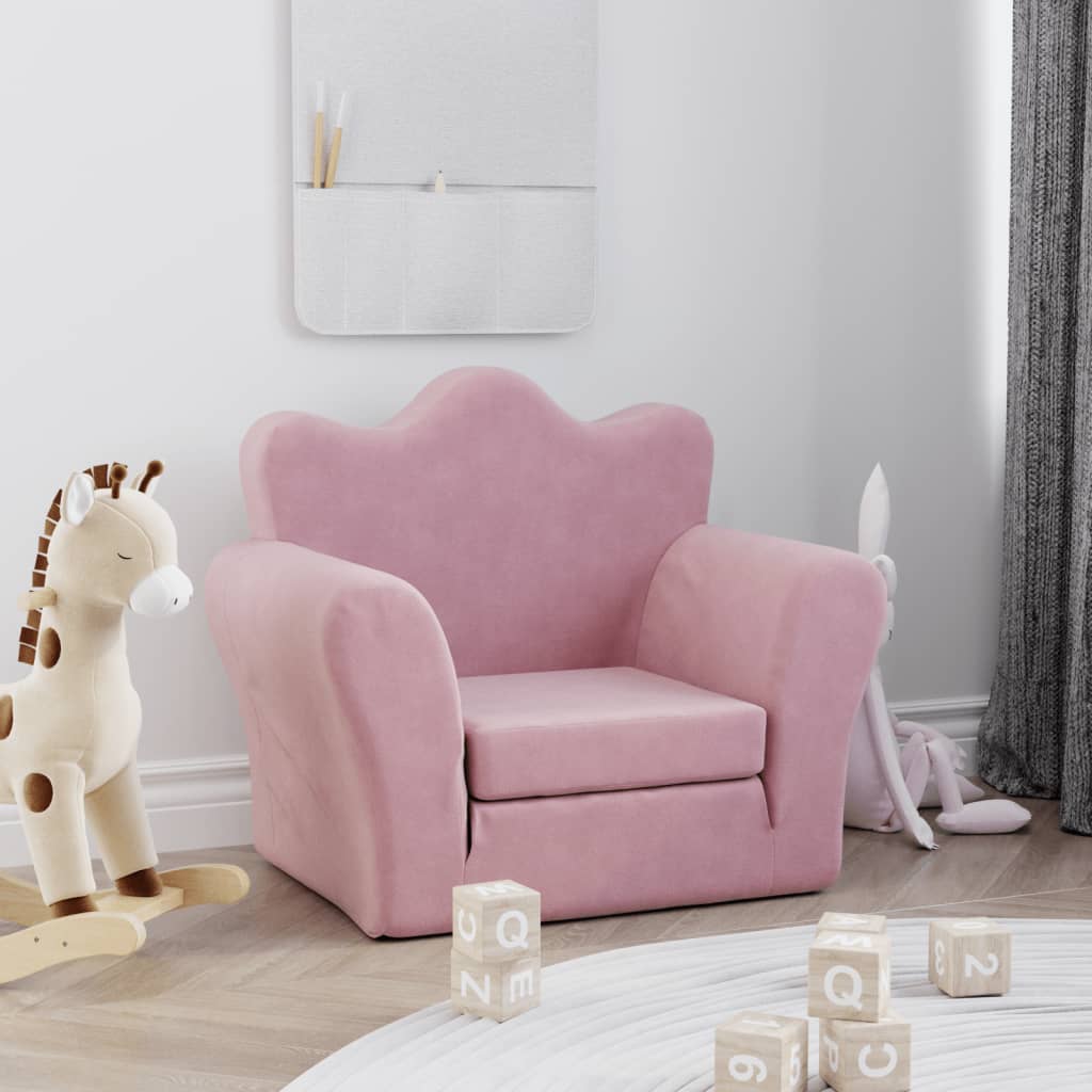 Kids Sofa Bed Pink Plush Foldable Armchair | Simpledeals