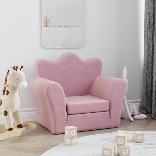Kids Sofa Bed Pink Plush Foldable Armchair