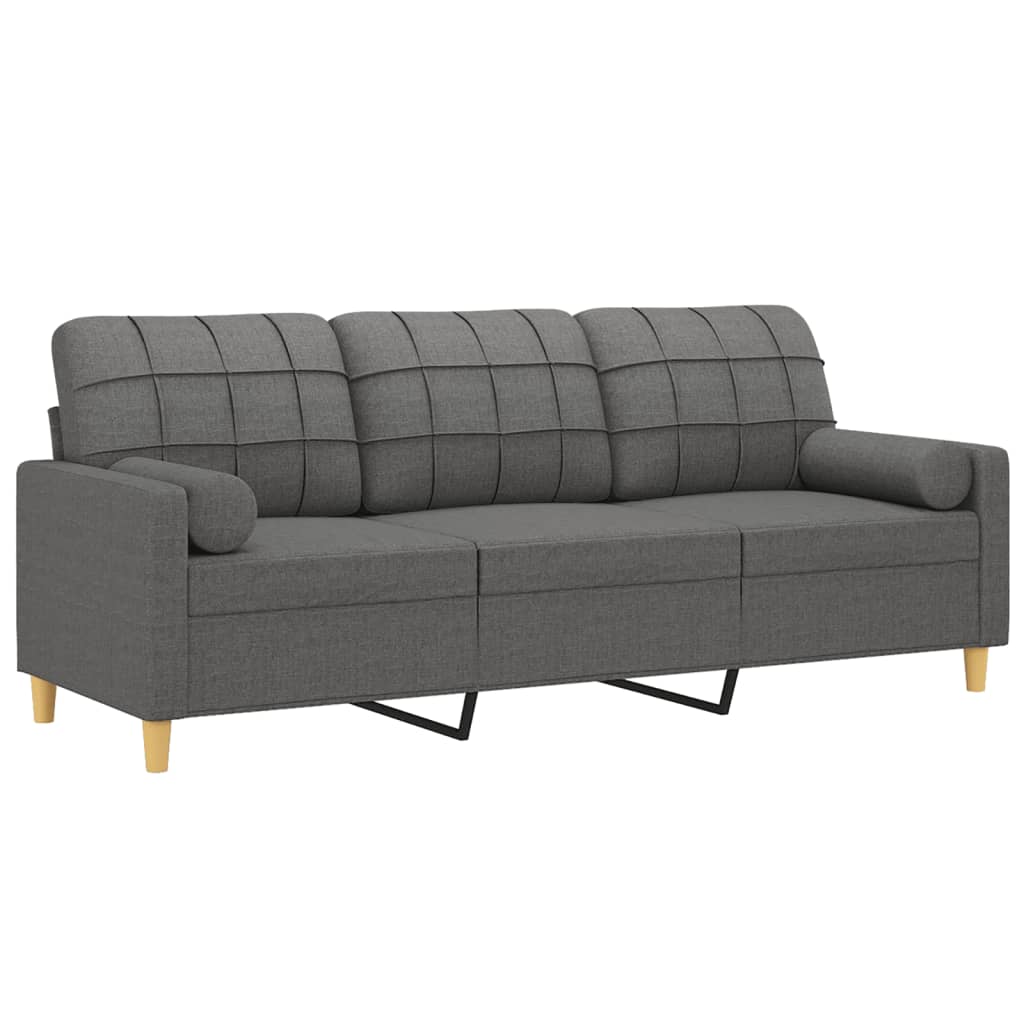 3-Seater Sofa with Throw Pillows Dark Grey Fabric