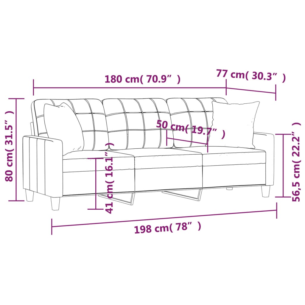 3-Seater Sofa with Throw Pillows Black Faux Leather