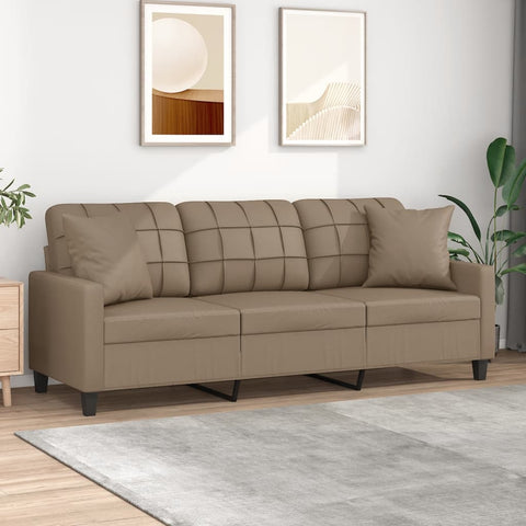3-Seater Sofa with Throw Pillows Cappuccino Faux Leather