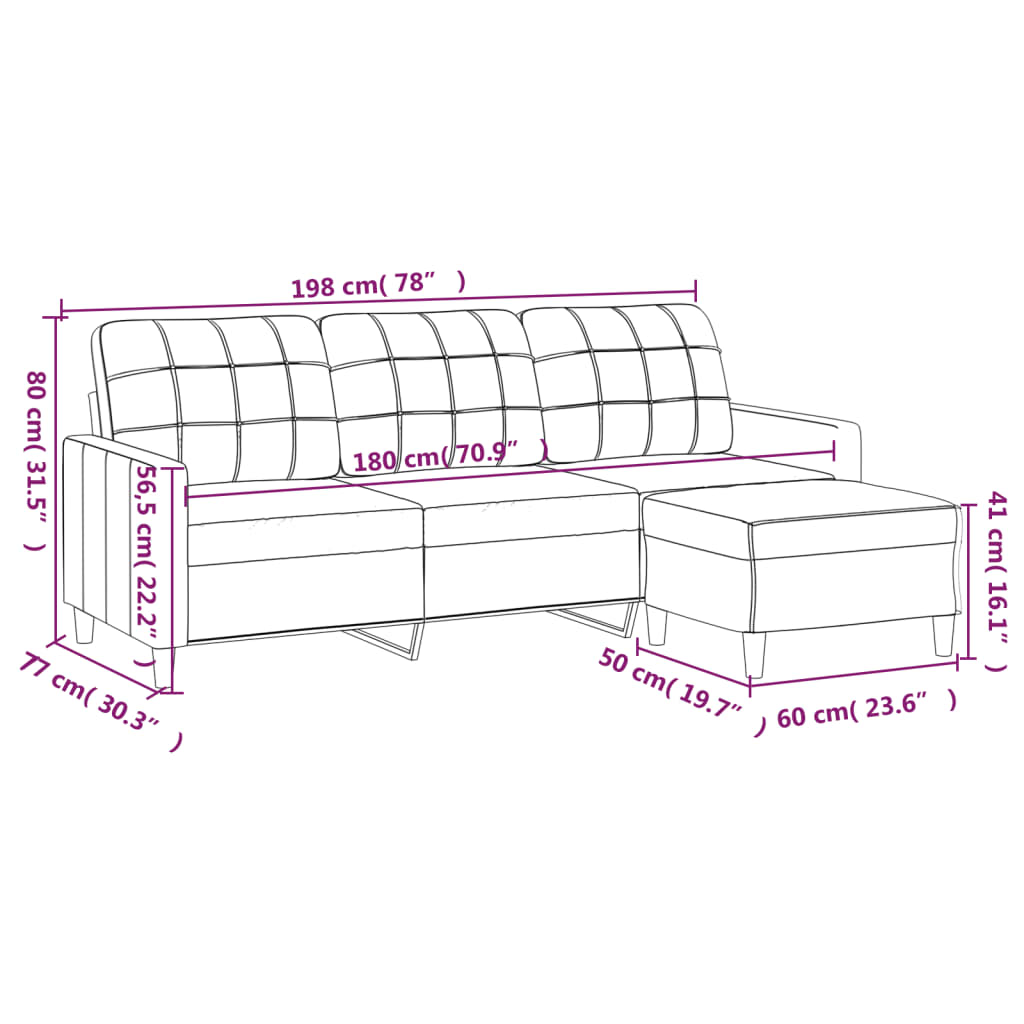 Fabric 3-Seater Sofa Set with Complementary Footstool