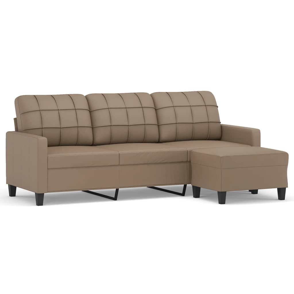 3 Seater Sofa with Footstool Black Faux Leather
