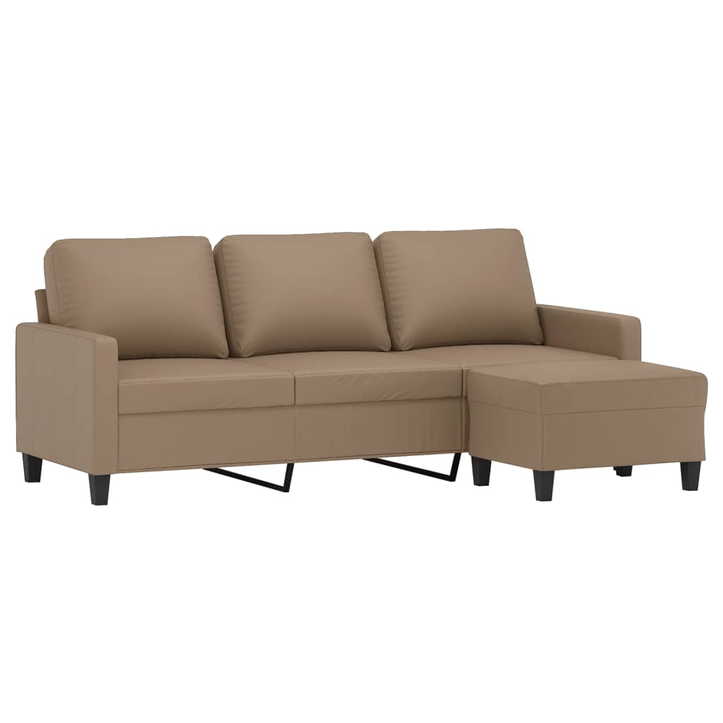 3-Seater Sofa with Footstool Cappuccino Faux Leather