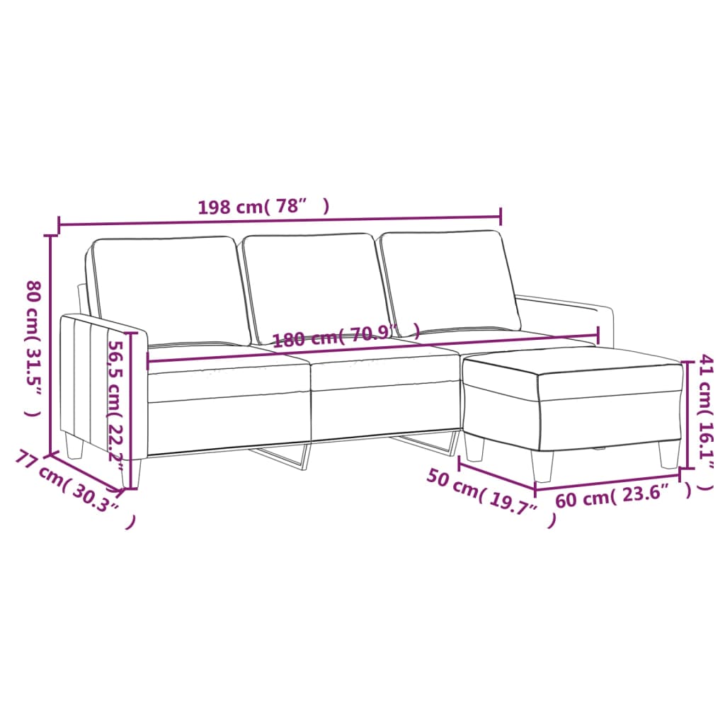 Fabric 3-Seater Sofa Set with Complementary Footstool