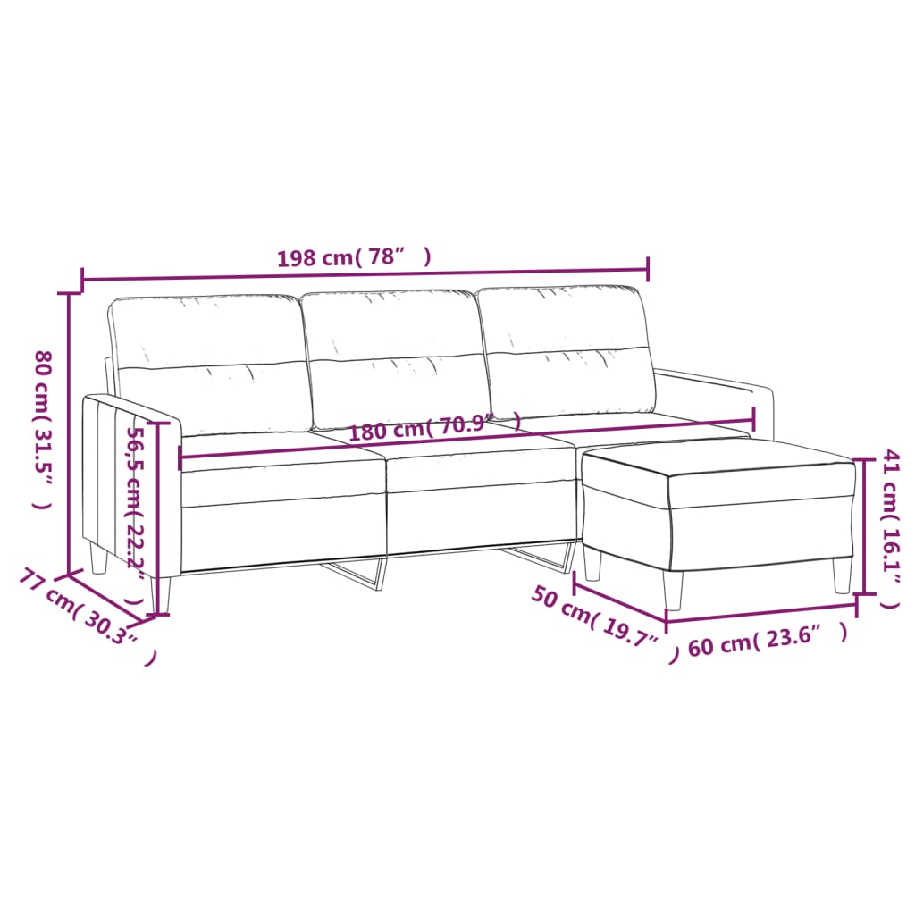 Fabric 3-Seater Sofa Set with Complementary Footstool