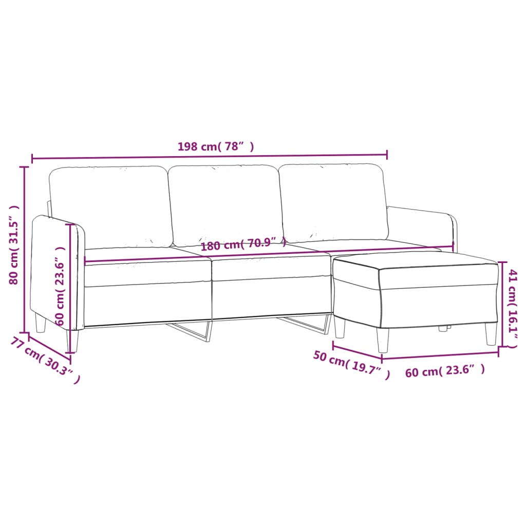 Fabric 3-Seater Sofa Set with Complementary Footstool