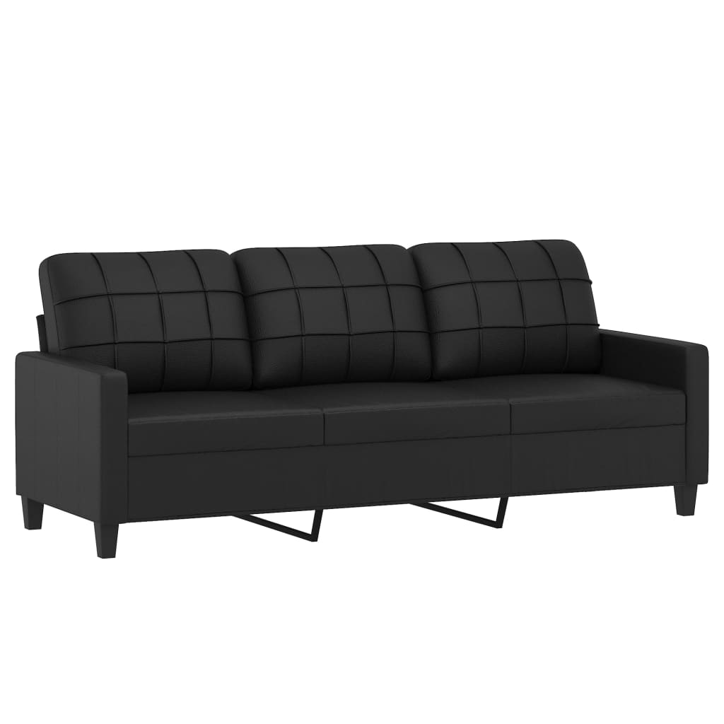 3 Piece Sofa Set with Cushions Black Faux Leather