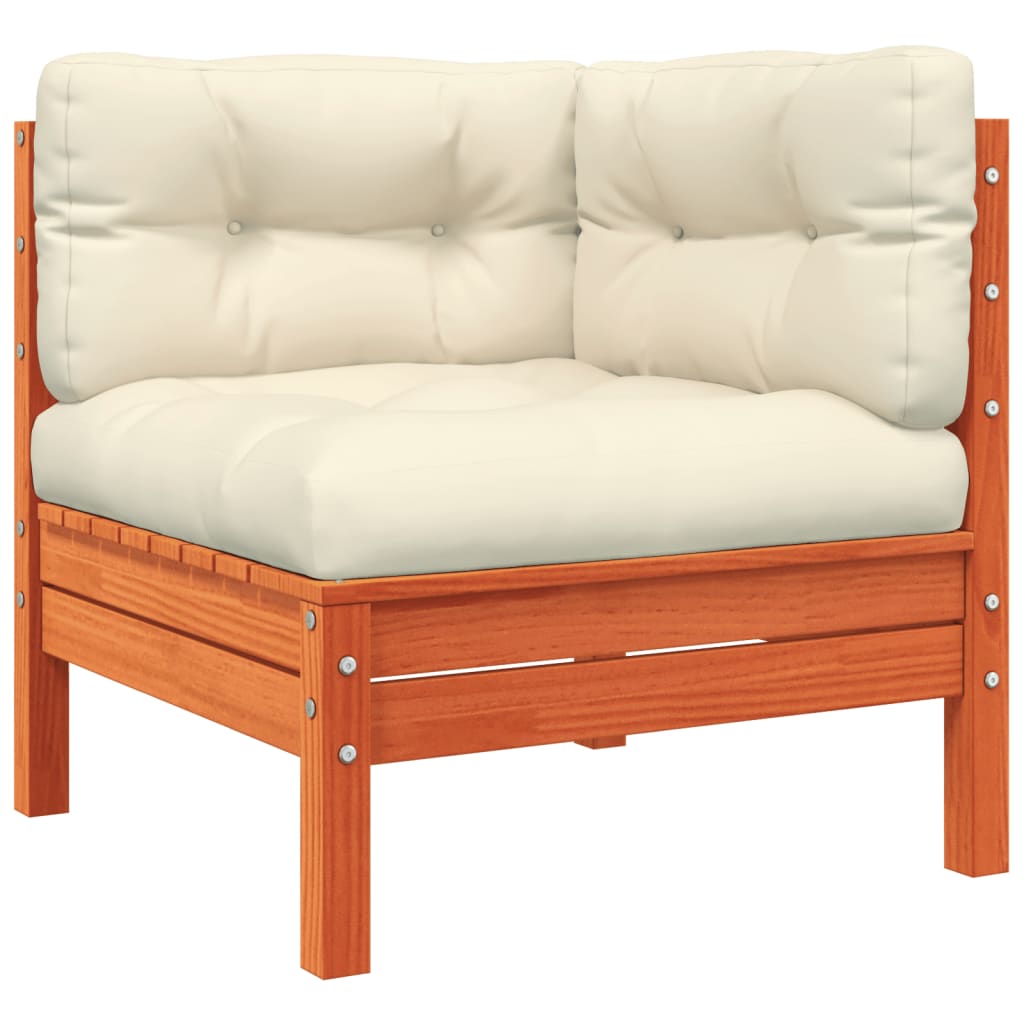 Garden Sofa Corner with Cushions Wax Brown Solid Wood Pine