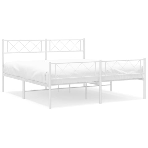 Modern Tranquility: White Metal Bed Frame with Headboard