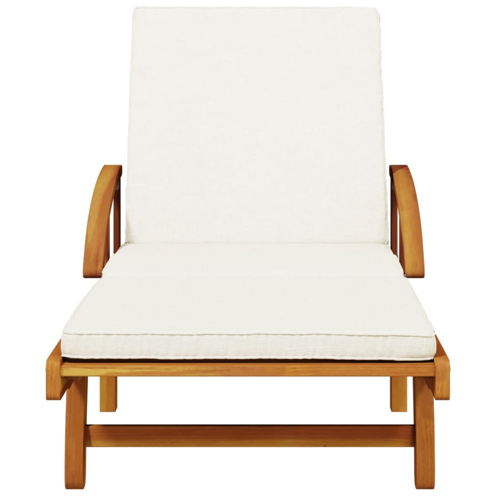 Sun Lounger with Cushion and Table-Solid Wood Acacia | Sun Loungers