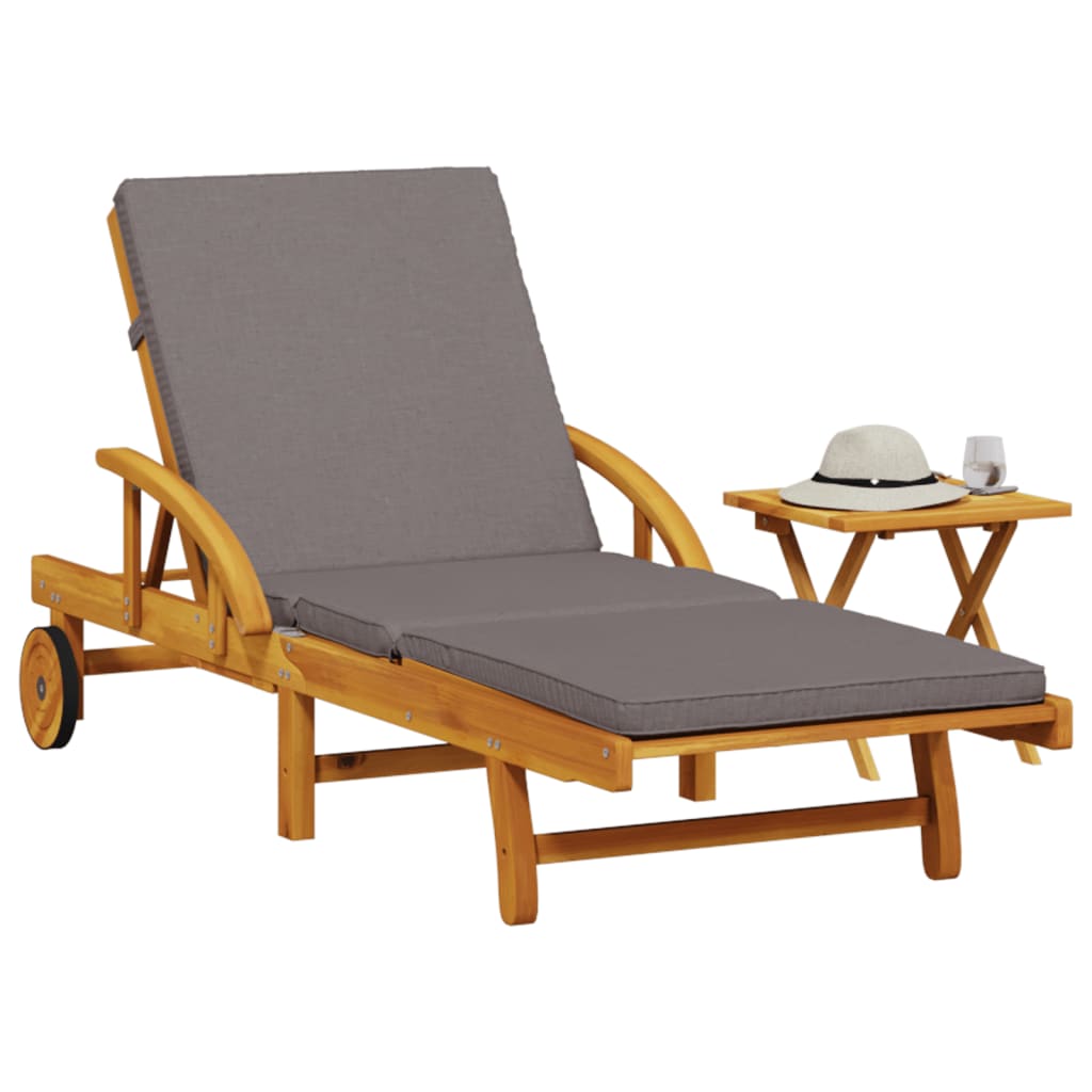 Sun Loungers - Sun Lounger with Cushion and Table Solid Wood Acacia