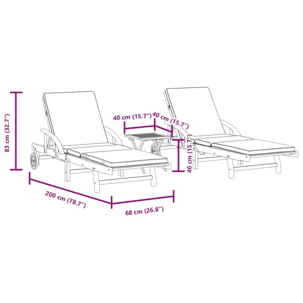 Sun Loungers 2 pcs with Table
