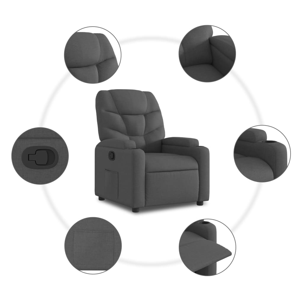 Dark Grey Fabric Recliner Chair Cup Holders | Simpledeals