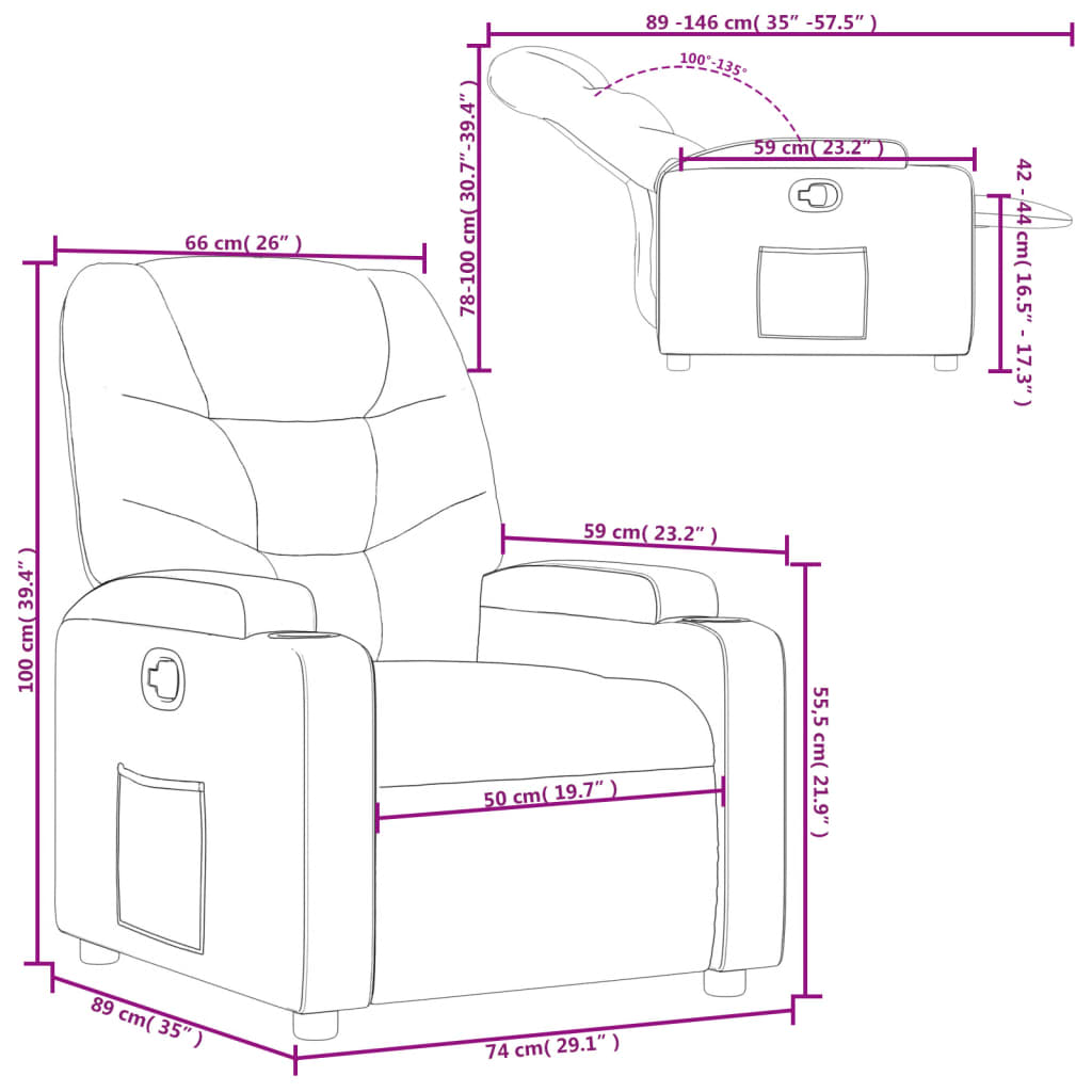 Dark Grey Fabric Recliner Chair Cup Holders | Simpledeals