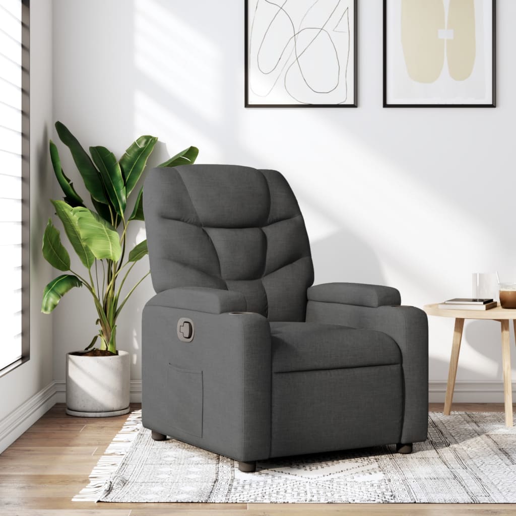 Dark Grey Fabric Recliner Chair Cup Holders | Simpledeals
