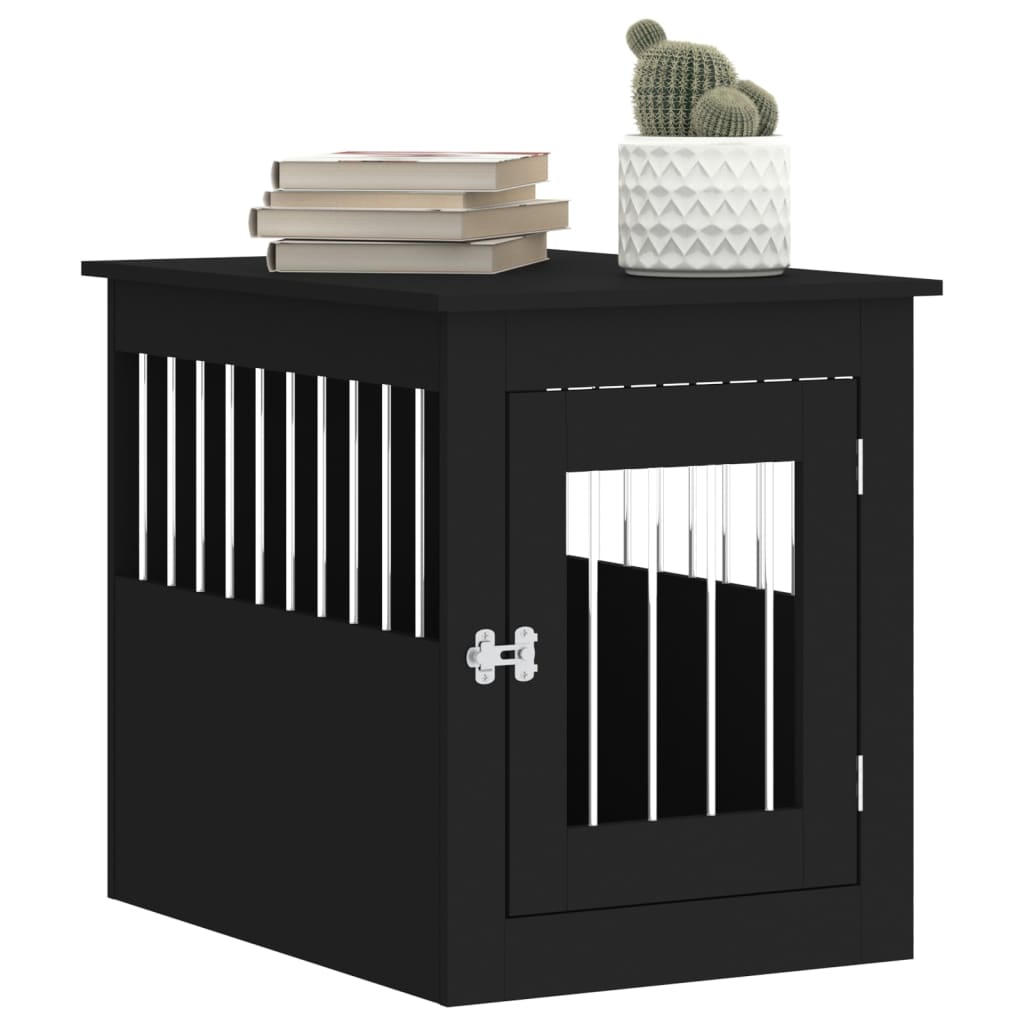 Dog Crate Furniture Engineered Wood- White/Black