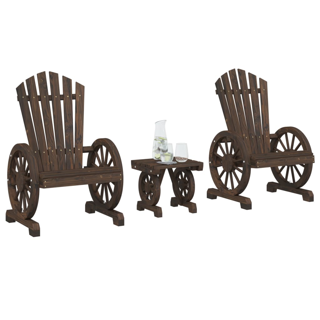 Wood finish - 3 Piece Garden Lounge Set Solid Wood Fir