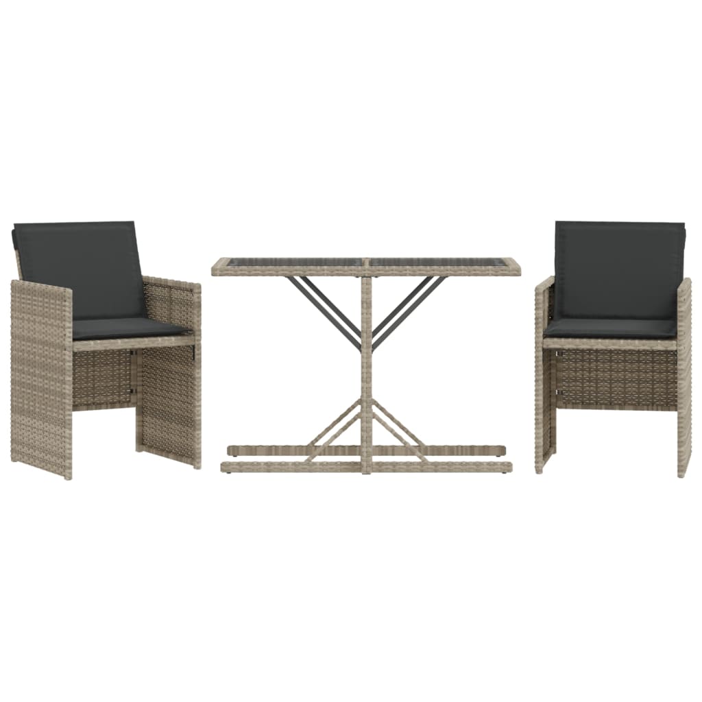 Grey colour - 3 Piece Bistro Set with Cushions Light Grey Poly Rattan