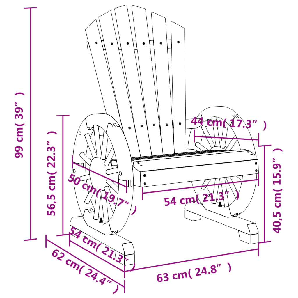 Garden Adirondack Chair Solid Wood with Wood finish