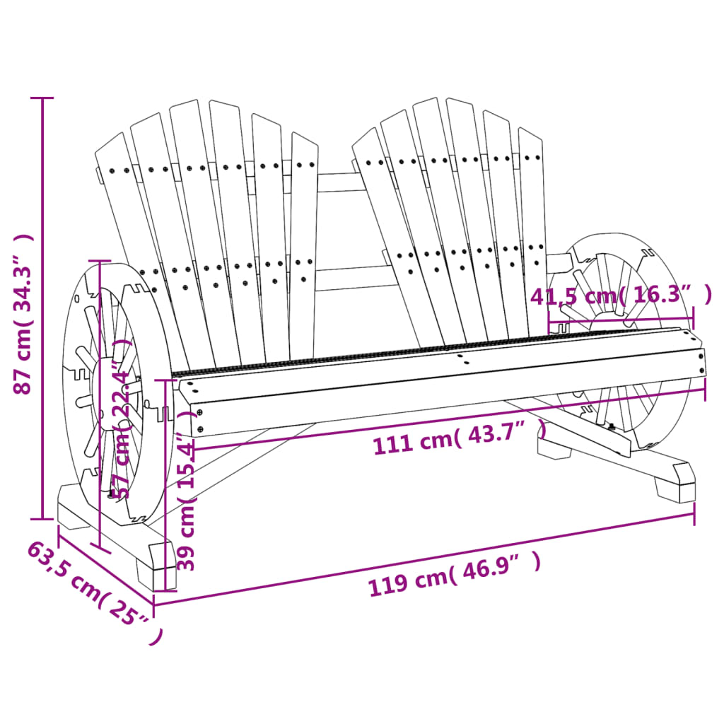 Garden Adirondack Chair 2-Seater Solid Wood Fir with Wood finish