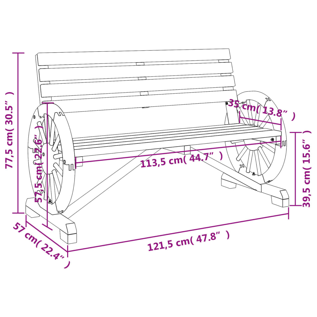 Garden Bench 2-Seater Solid Wood with Wood finish