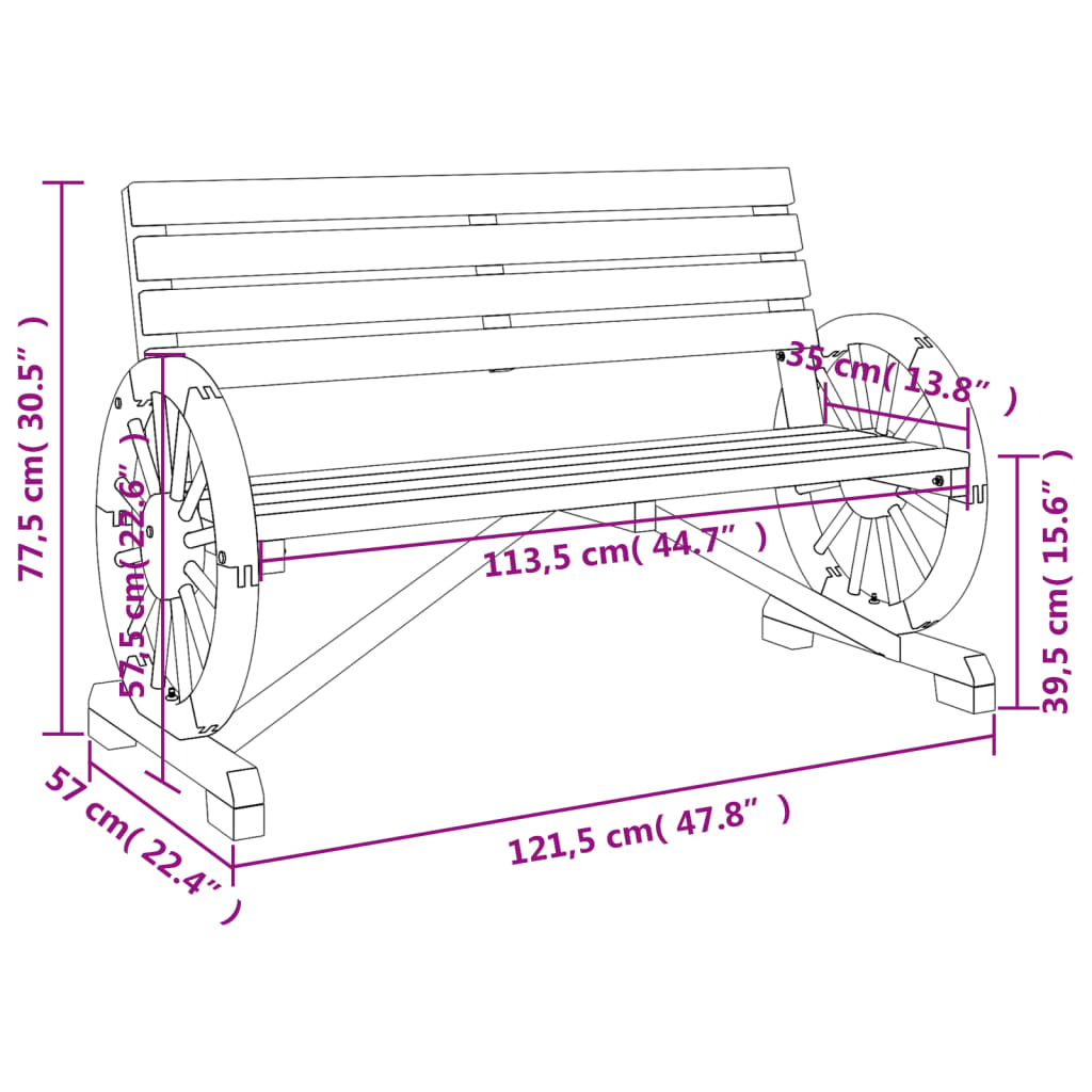 Garden Bench 2-Seater Solid Wood Fir with Wood finish