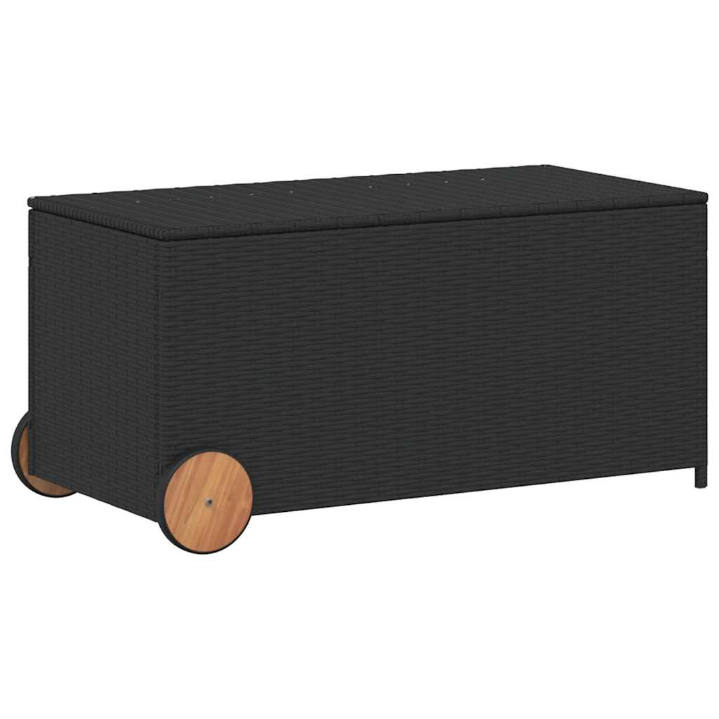 Black colour - Garden Storage Box with Wheels Black 190L Poly Rattan