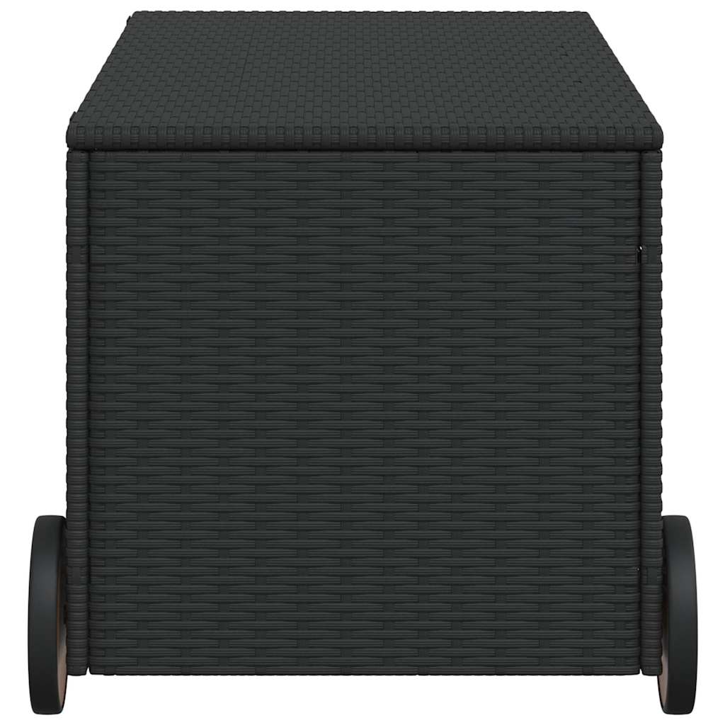 Rattan finish - Garden Storage Box with Wheels Black 190L Poly Rattan