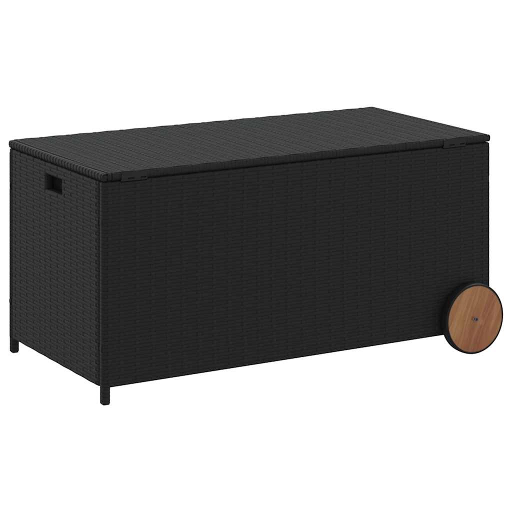 Garden Storage Box with Wheels Black 190L Poly Rattan | Outdoor Storage Boxes