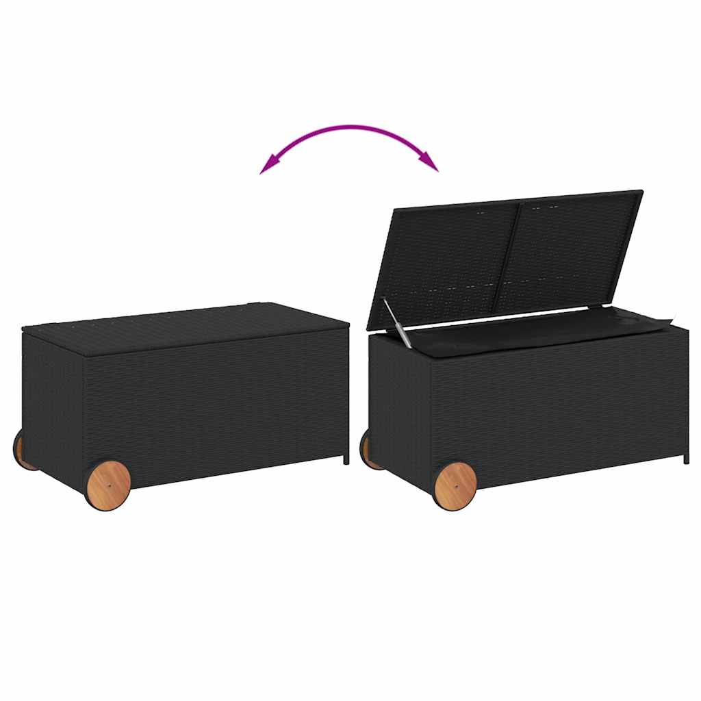 Garden Storage Box with Wheels Black 190L Poly Rattan | Black colour