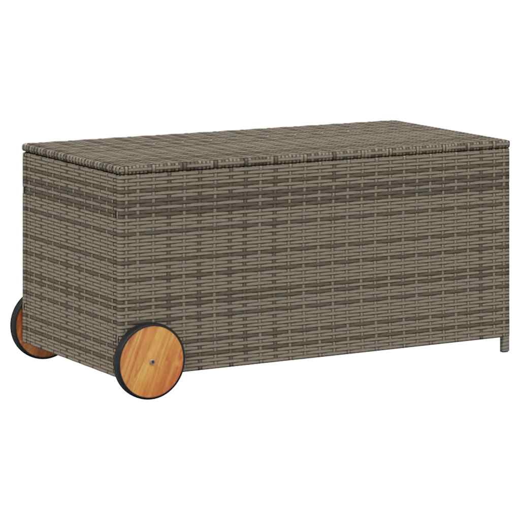 Grey colour - Garden Storage Box with Wheels Grey 190L Poly Rattan