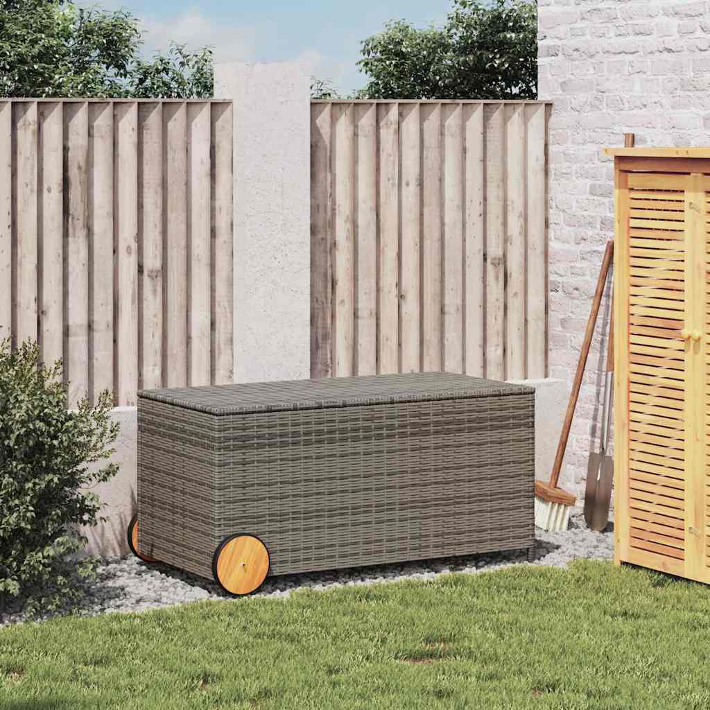 Garden Storage Box with Wheels Grey 190L Poly Rattan | Rattan finish