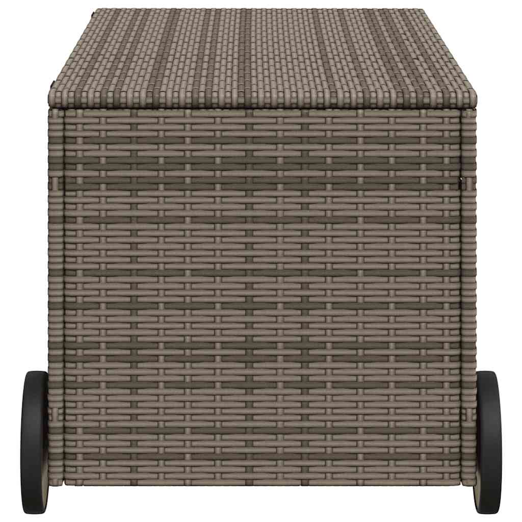 Rattan finish - Garden Storage Box with Wheels Grey 190L Poly Rattan
