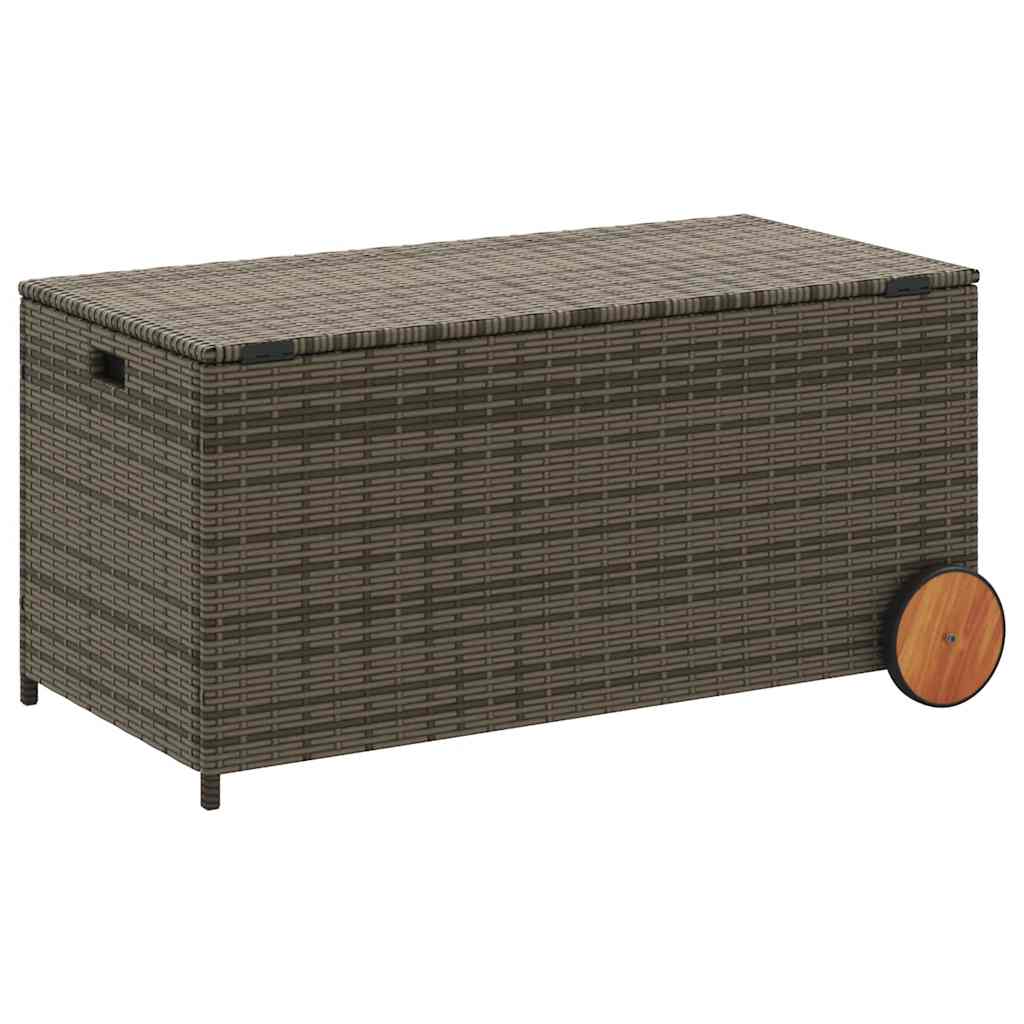 Garden Storage Box with Wheels Grey 190L Poly Rattan | Outdoor Storage Boxes