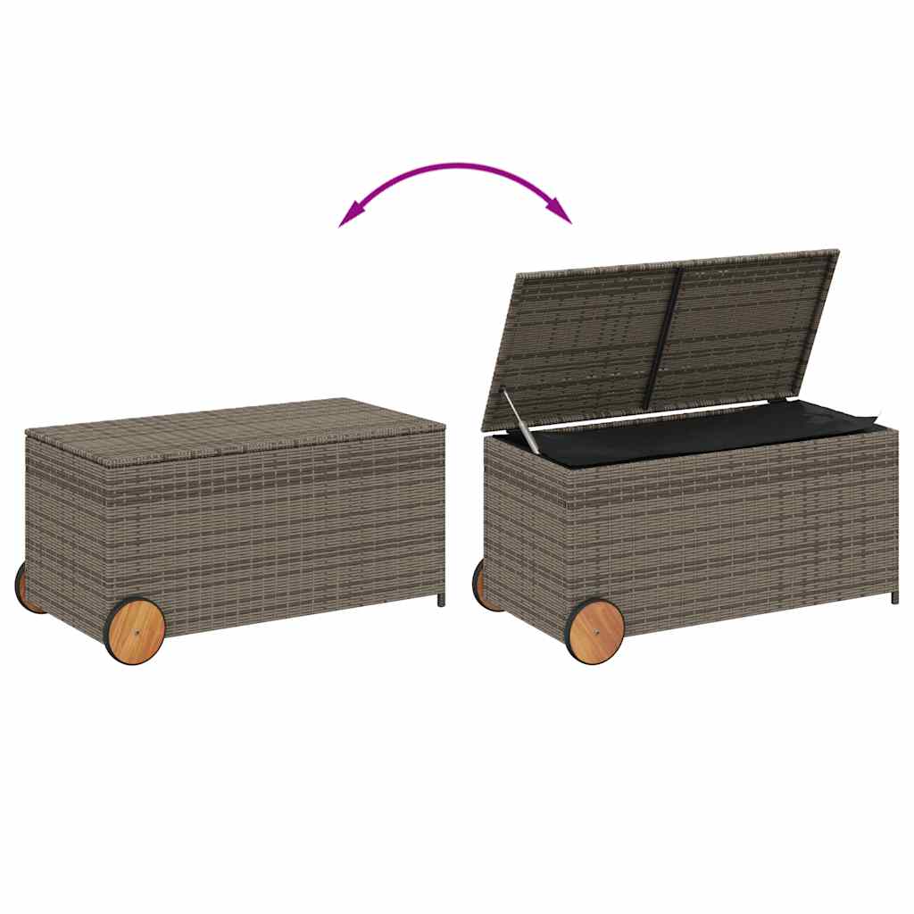 Garden Storage Box with Wheels Grey 190L Poly Rattan | Grey colour