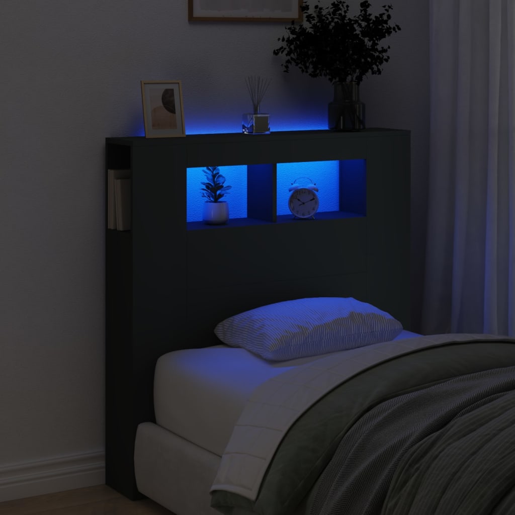 LED Metal Headboard Black/White