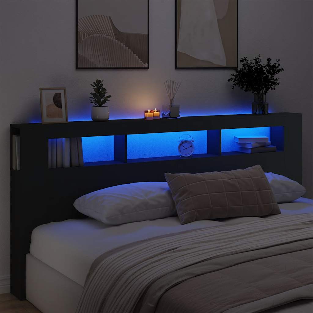 LED Metal Headboard Black/White