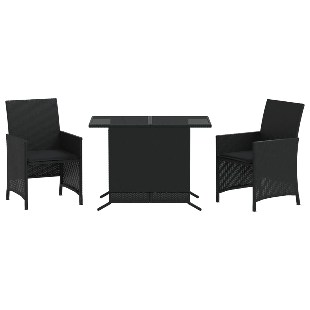 Black colour - 3 Piece Bistro Set with Cushions Black Poly Rattan