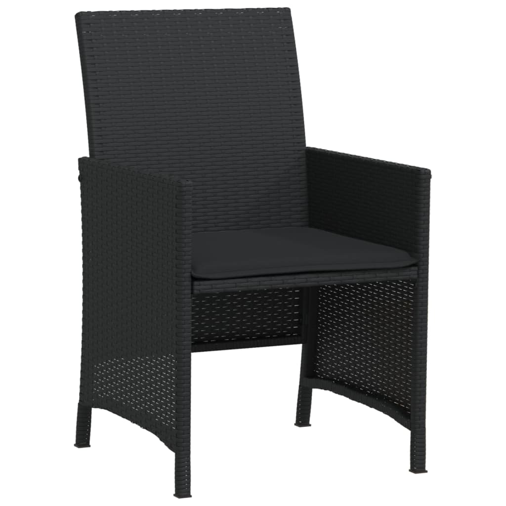 Rattan finish - 3 Piece Bistro Set with Cushions Black Poly Rattan