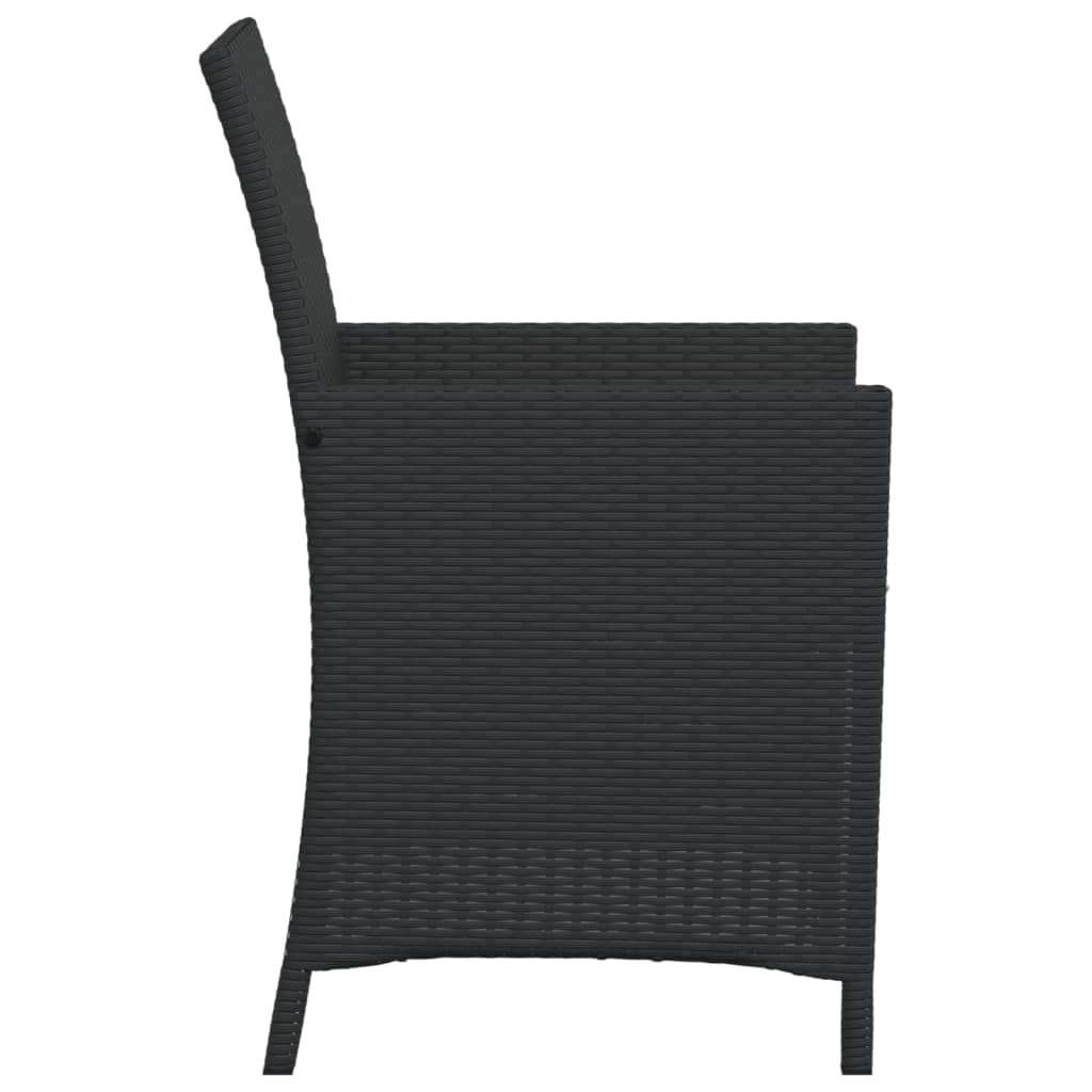 3 Piece Bistro Set with Cushions Black Poly Rattan | Black colour