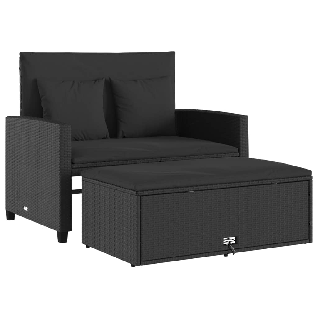Black colour - Garden Sofa with Cushions 2-Seater Black Poly Rattan