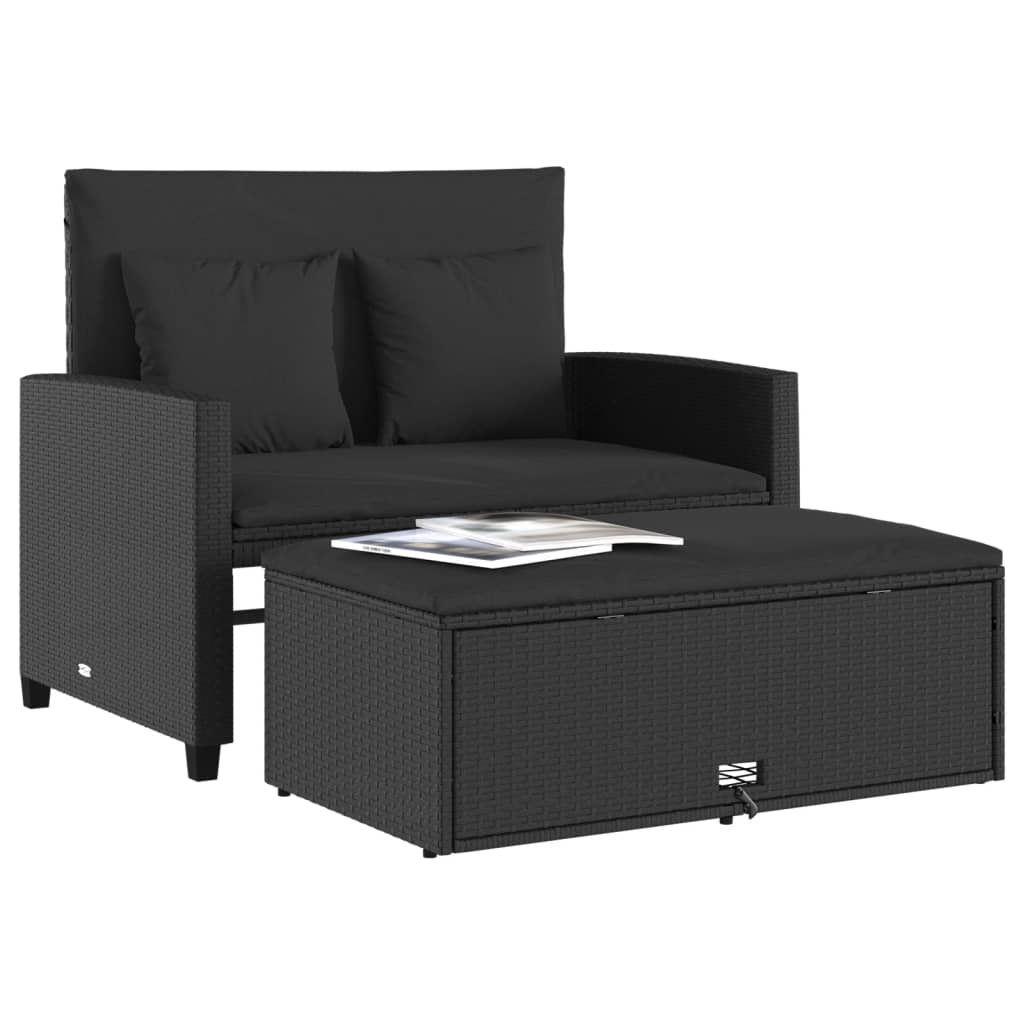 Outdoor Sofas - Garden Sofa with Cushions 2-Seater Black Poly Rattan